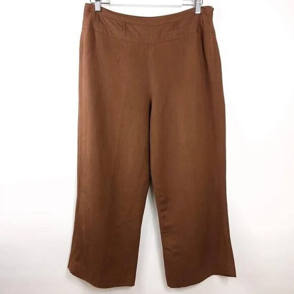 Larry Levine Brown Linen Blend Cropped Wide Leg Pants - Picture 1 of 8